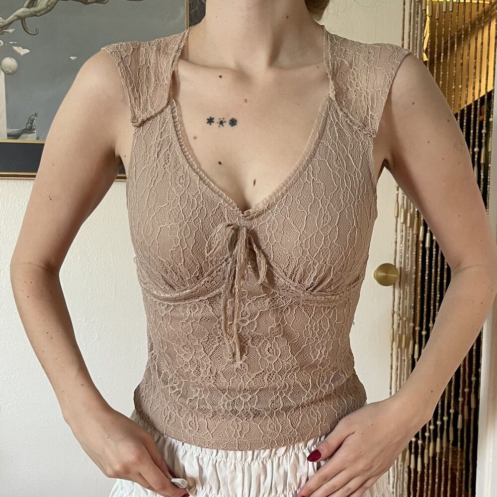 No Boundaries Brown Lace Sleeveless Blouse Size S Boho Chic Clean Girl